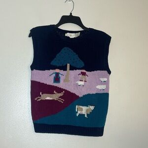 The Eagle's Eye Vintage Hand Knit Farm Pasture Landscape Sweater Vest Medium